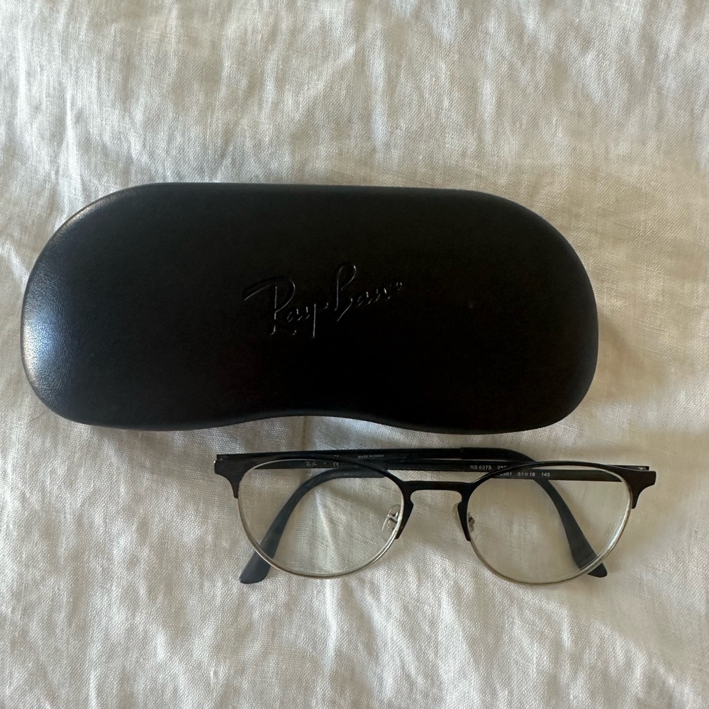 Ray Ban Eyeglasses Frame RB 6375 2861 Black Silver Rim FRAMES and Case